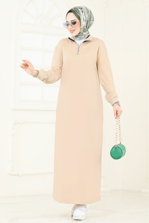 Modaselvim Elbise Yarım Fermuarlı Elbise 13366ETT926 Taş