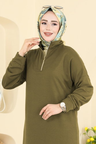 E.T.T. - Yarım Fermuarlı Elbise 13366ETT926 Yağ Yeşili