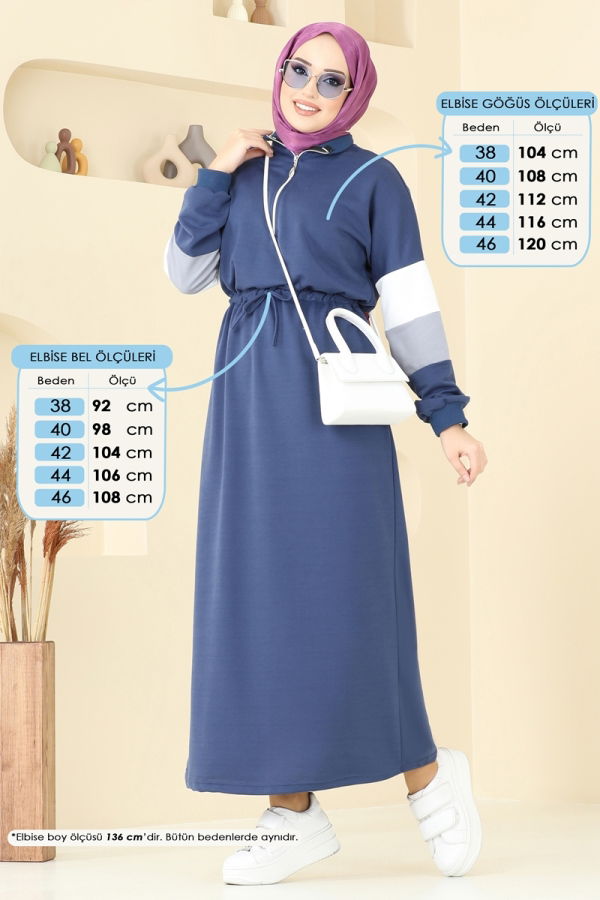 Modaselvim Elbise Yarım Fermuarlı Elbise 13369ETT926 İndigo