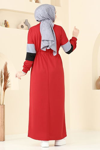 moda selvim Yarım Fermuarlı Elbise 13369ETT926 Kırmızı - Thumbnail