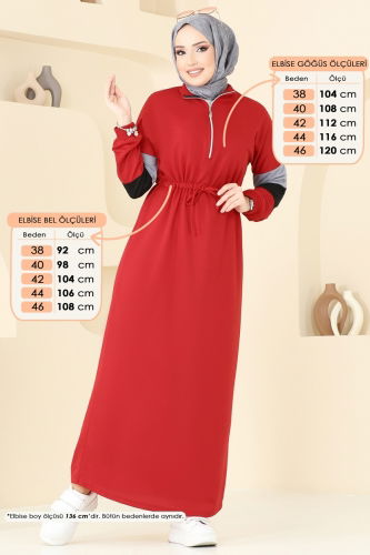 moda selvim Yarım Fermuarlı Elbise 13369ETT926 Kırmızı - Thumbnail