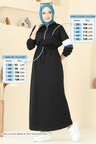 moda selvim Yarım Fermuarlı Elbise 13369ETT926 Siyah - Thumbnail