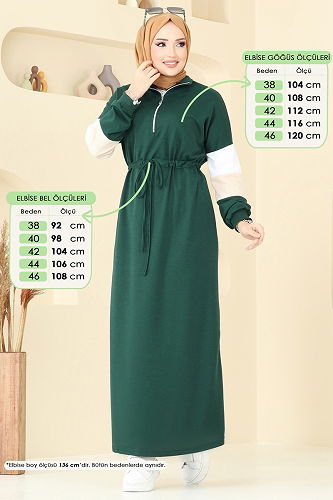 moda selvim Yarım Fermuarlı Elbise 13369ETT926 Zümrüt - Thumbnail