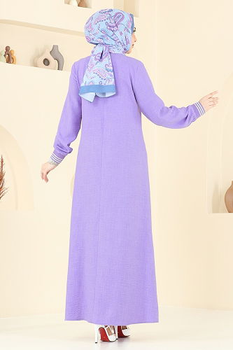 moda selvim Yarım Fermuarlı Elbise 9021S324 Lila - Thumbnail