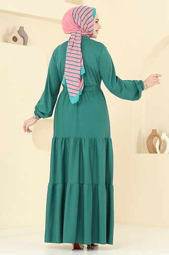 moda selvim Yarım Fermuarlı Elbise Ferace 1202DLB1088 Açık Petrol - Thumbnail