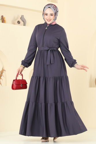 D.L.B. - Yarım Fermuarlı Elbise Ferace 1202DLB1088 Antrasit