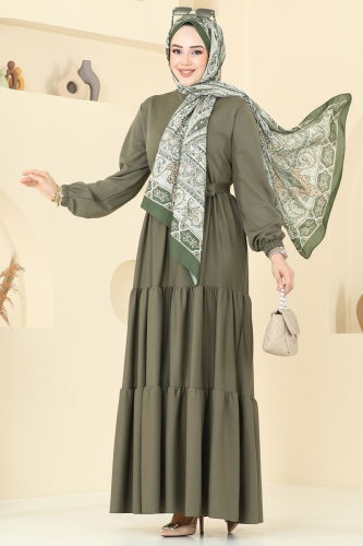 D.L.B. - Yarım Fermuarlı Elbise Ferace 1202DLB1088 Haki