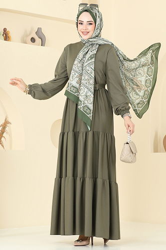 moda selvim Yarım Fermuarlı Elbise Ferace 1202DLB1088 Haki - Thumbnail