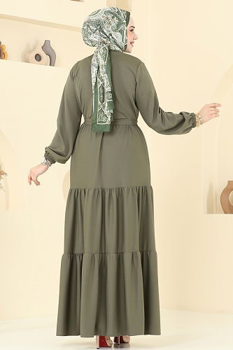 moda selvim Yarım Fermuarlı Elbise Ferace 1202DLB1088 Haki - Thumbnail