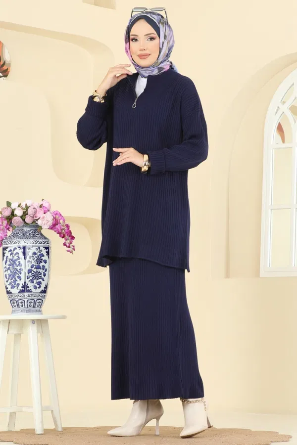 Modaselvim Kombin Yarım Fermuarlı Etekli Takım 2750AYD574 Laci