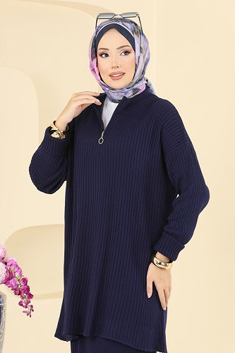 moda selvim Yarım Fermuarlı Etekli Takım 2750AYD574 Laci - Thumbnail