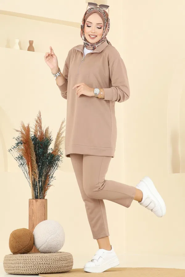 Modaselvim Kombin Yarım Fermuarlı İki İp Takım 7080TEG847 Vizyon