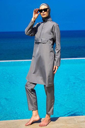 moda selvim Yarım Fermuarlı Kadın Mayo 2503MRNK1139 Füme - Thumbnail