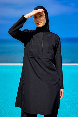 moda selvim Yarım Fermuarlı Kadın Mayo 2503MRNK1139 Siyah - Thumbnail