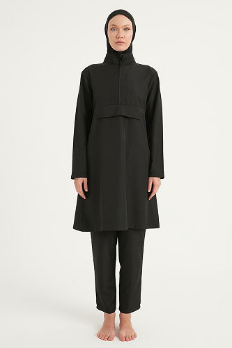 moda selvim Yarım Fermuarlı Kadın Mayo 2503MRNK1139 Siyah - Thumbnail