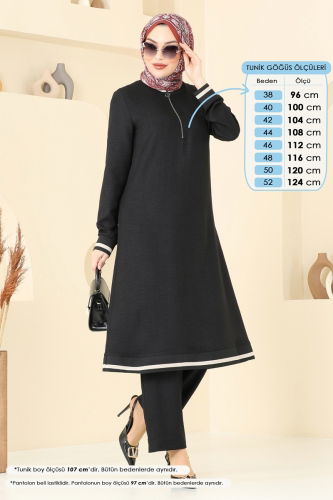 moda selvim Yarım Fermuarlı Keten Takım 9022S324 Siyah - Thumbnail