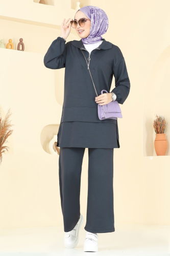 Yarım Fermuarlı Modal Kumaş Takım 5017HBS856 Açık Antrasit - Moda