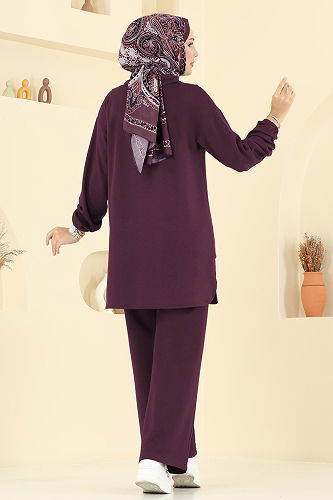 moda selvim Yarım Fermuarlı Modal Kumaş Takım 5017HBS856 Bordo - Thumbnail