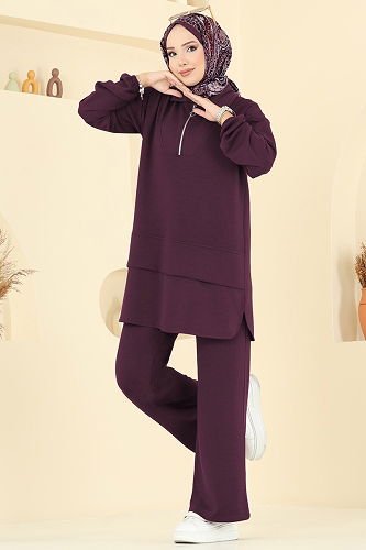 moda selvim Yarım Fermuarlı Modal Kumaş Takım 5017HBS856 Bordo - Thumbnail