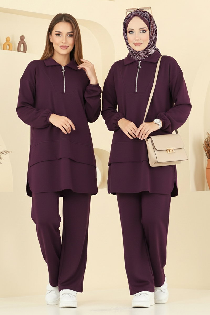 Yarım Fermuarlı Modal Kumaş Takım 5017HBS856 Bordo