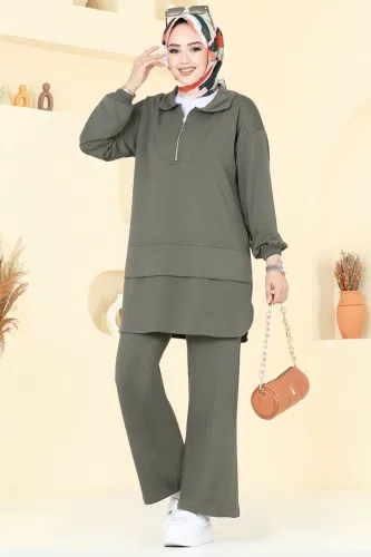 H.B.S. - Yarım Fermuarlı Modal Kumaş Takım 5017HBS856 Haki