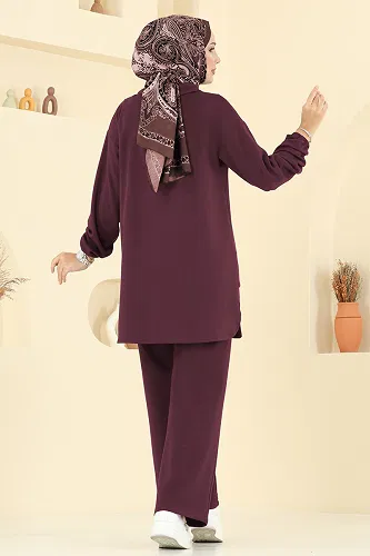 moda selvim Yarım Fermuarlı Modal Kumaş Takım 5017HBS856 Koyu Bordo - Thumbnail