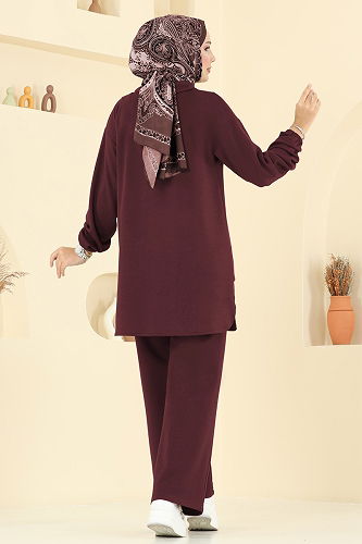 moda selvim Yarım Fermuarlı Modal Kumaş Takım 5017HBS856 Koyu Bordo - Thumbnail