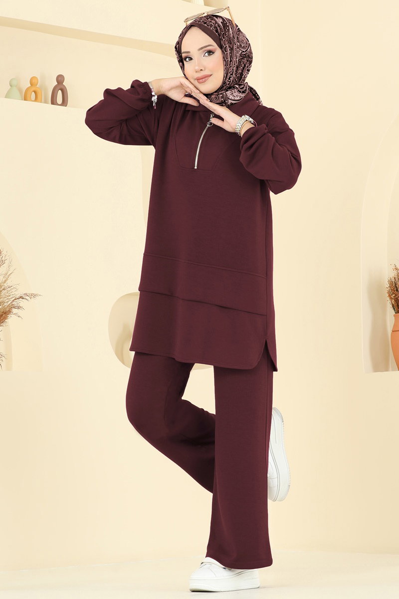 Yarım Fermuarlı Modal Kumaş Takım 5017HBS856 Koyu Bordo
