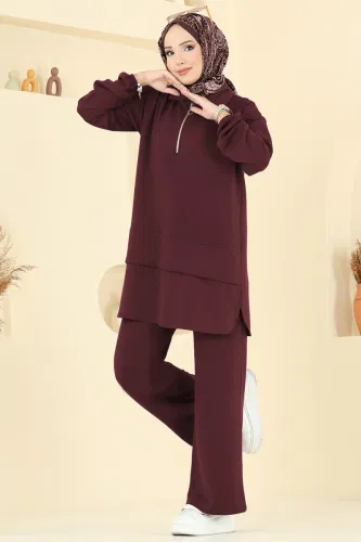 H.B.S. - Yarım Fermuarlı Modal Kumaş Takım 5017HBS856 Koyu Bordo