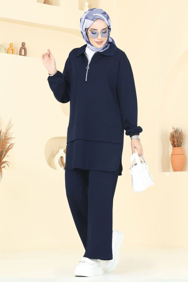 Modaselvim Kombin Yarım Fermuarlı Modal Kumaş Takım 5017HBS856 Koyu Laci