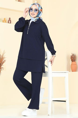 moda selvim Yarım Fermuarlı Modal Kumaş Takım 5017HBS856 Laci - Thumbnail