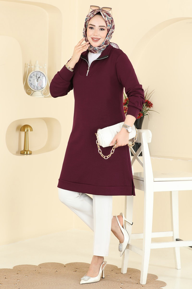 Yarım Fermuarlı Modal Tunik 1008ETT926 Bordo