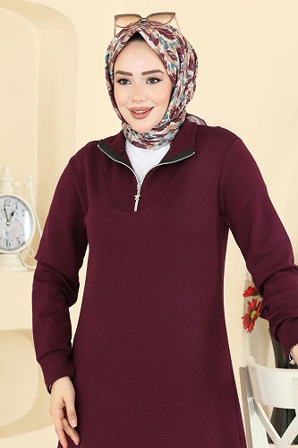 moda selvim Yarım Fermuarlı Modal Tunik 1008ETT926 Bordo - Thumbnail