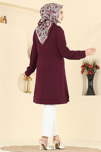 moda selvim Yarım Fermuarlı Modal Tunik 1008ETT926 Bordo - Thumbnail