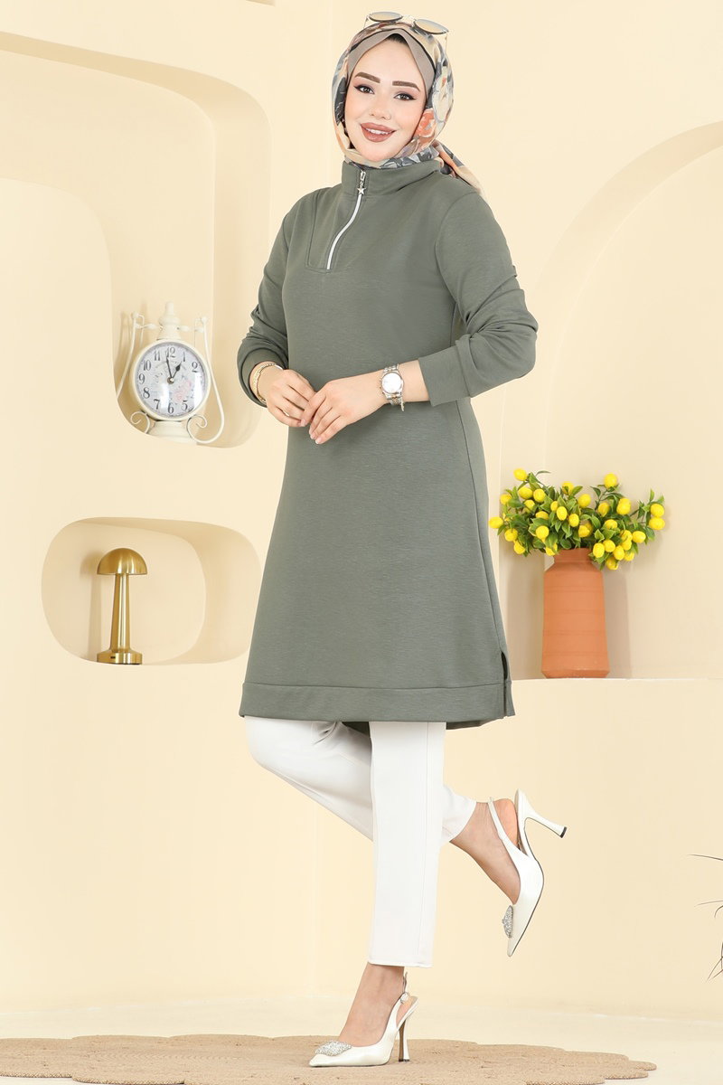 Yarım Fermuarlı Modal Tunik 1008ETT926 Haki