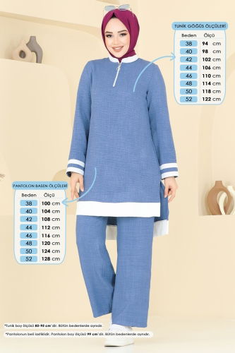 moda selvim Yarım Fermuarlı Takım 346DVL817 İndigo - Thumbnail