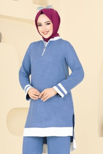moda selvim Yarım Fermuarlı Takım 346DVL817 İndigo - Thumbnail