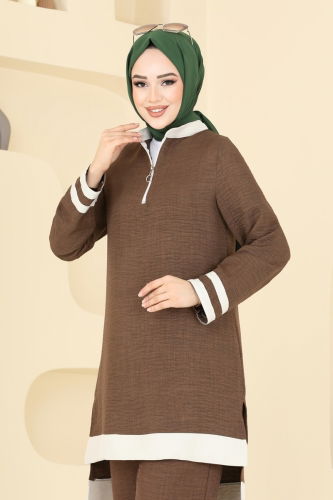 moda selvim Yarım Fermuarlı Takım 346DVL817 Kahve - Thumbnail