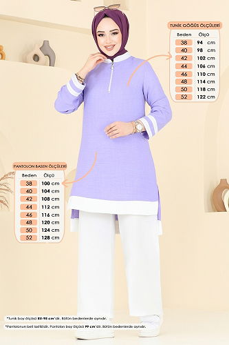 moda selvim Yarım Fermuarlı Takım 346DVL817 Lila&Ekru - Thumbnail