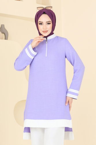 moda selvim Yarım Fermuarlı Takım 346DVL817 Lila&Ekru - Thumbnail