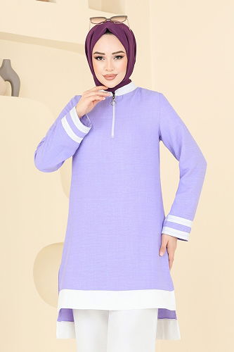 moda selvim Yarım Fermuarlı Takım 346DVL817 Lila&Ekru - Thumbnail