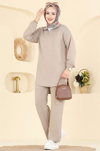 moda selvim Yarım Fermuarlı Taşlı Takım 2743AYD574 Taş - Thumbnail