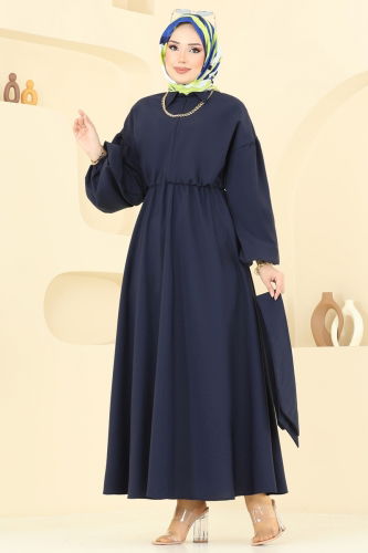moda selvim Yarım Fermuarlı Tesettür Elbise 4407CR1136 Laci - Thumbnail