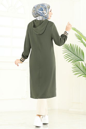 moda selvim Yarım Fermuarlı Tesettür Tunik 399DVL817 Haki - Thumbnail