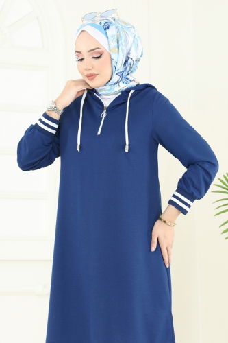 moda selvim Yarım Fermuarlı Tesettür Tunik 399DVL817 İndigo - Thumbnail