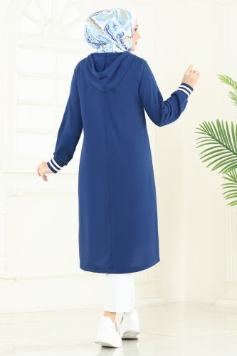 moda selvim Yarım Fermuarlı Tesettür Tunik 399DVL817 İndigo - Thumbnail
