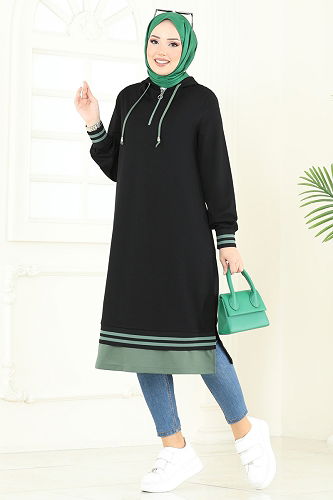 moda selvim Yarım Fermuarlı Tesettür Tunik 399DVL817 Siyah - Thumbnail