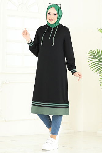 moda selvim Yarım Fermuarlı Tesettür Tunik 399DVL817 Siyah - Thumbnail