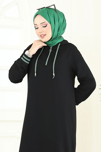 moda selvim Yarım Fermuarlı Tesettür Tunik 399DVL817 Siyah - Thumbnail