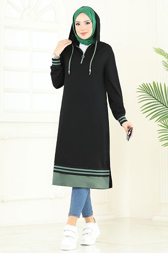 moda selvim Yarım Fermuarlı Tesettür Tunik 399DVL817 Siyah - Thumbnail